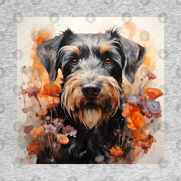 The dog was in the middle of a field of blooming flowers. have a smile on the face and looks happy by ToonStickerShop